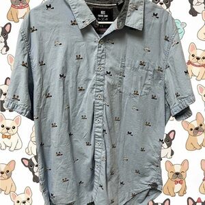 Blue French Bulldog Print Men's Shirt